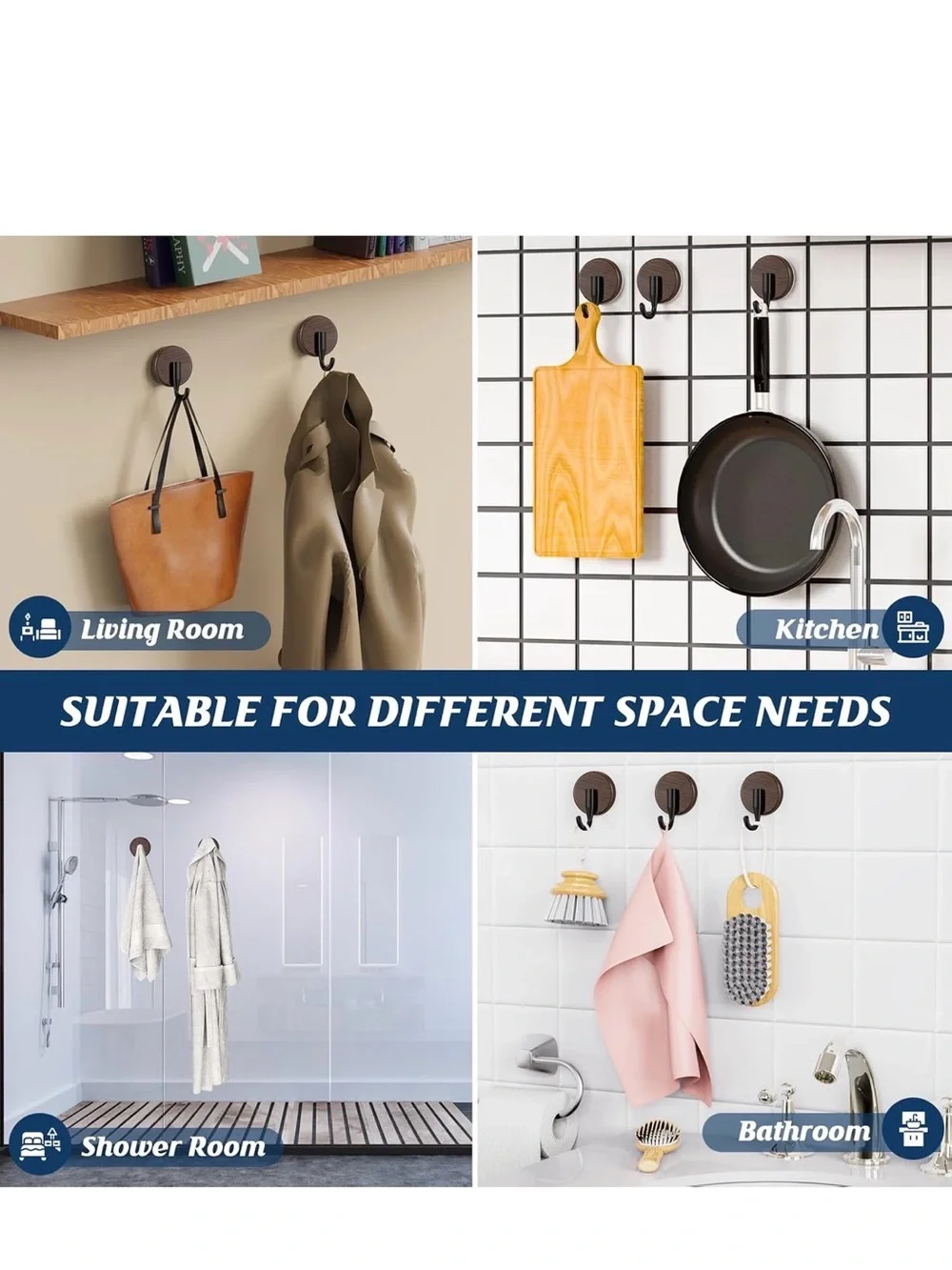 New Open Box 2Suction Cup Hooks for Shower, Shower Hooks Mounting on Glass Doors